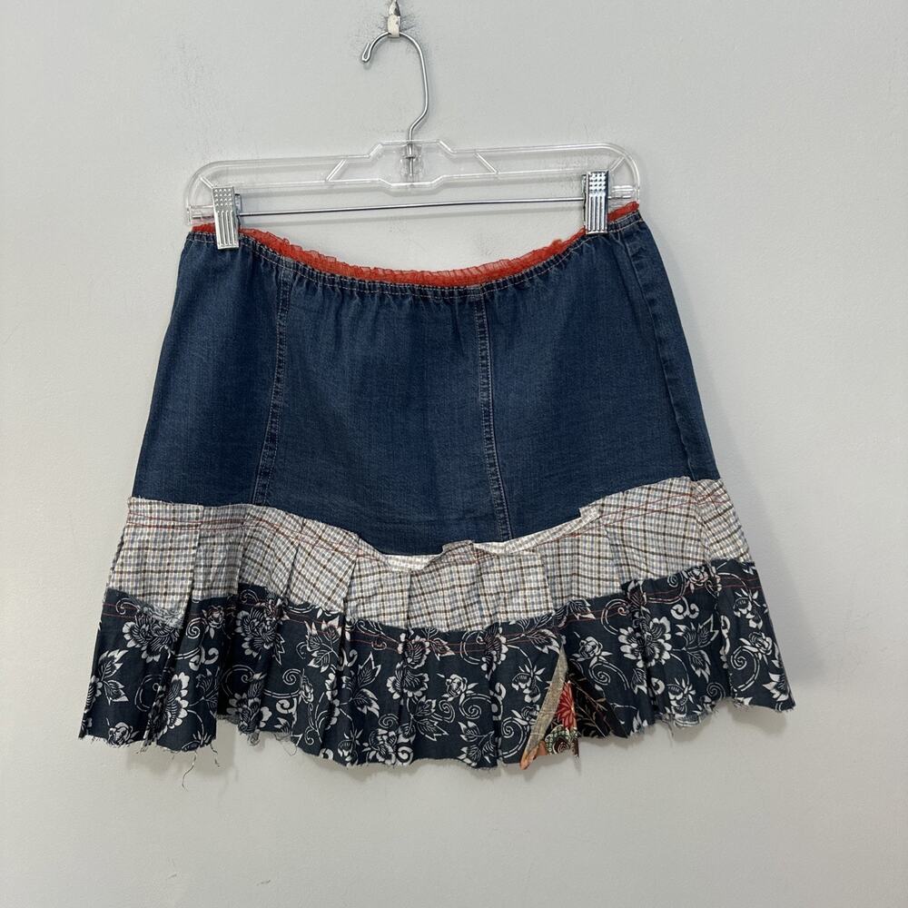Vintage Z Cavaricci Skirt Womens Large Denim Mini Tiered Mixed Media Y2K Grunge